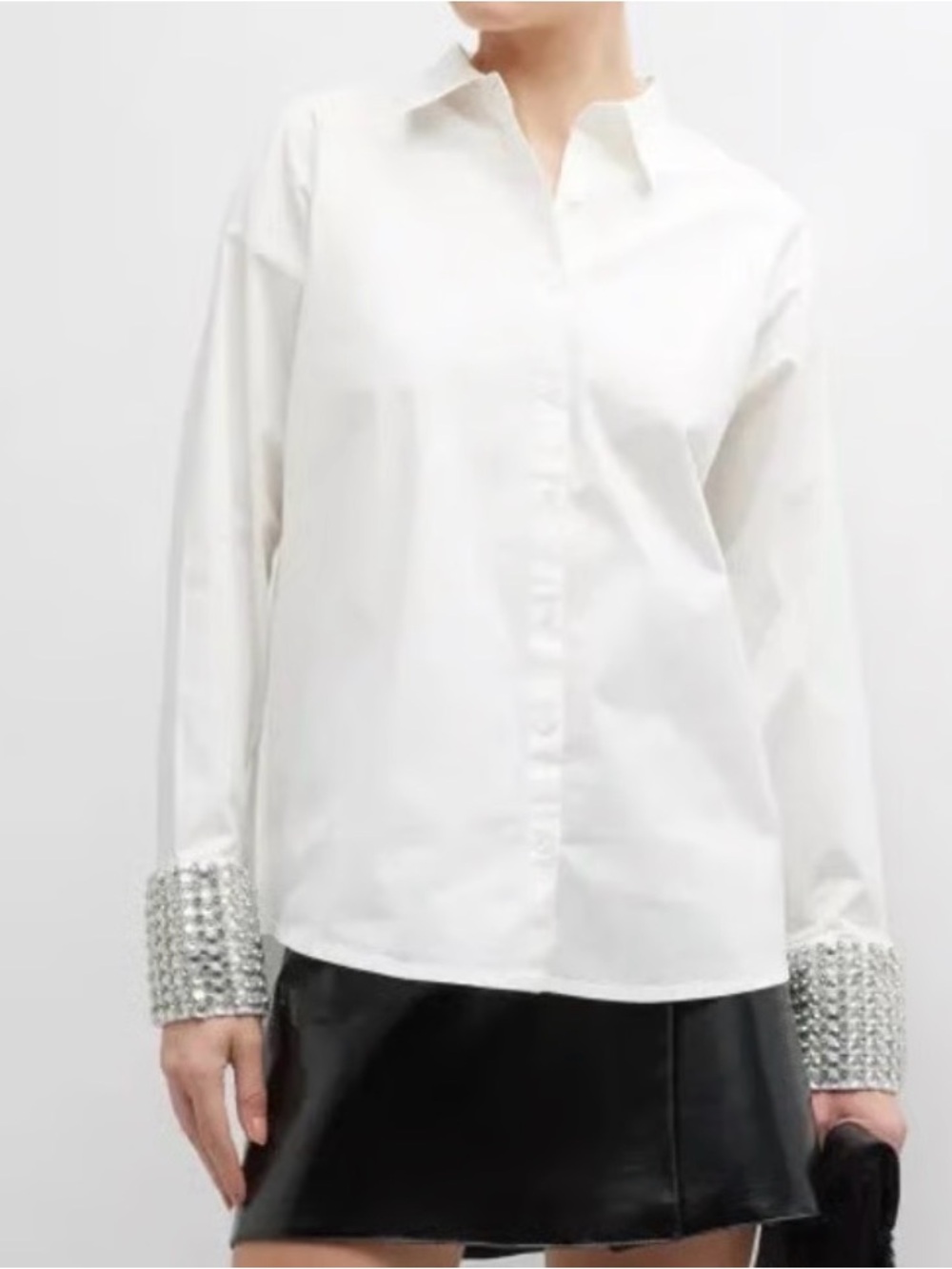 Retrofete White Button-Down Shirt with Embellished Crystal Cuffs